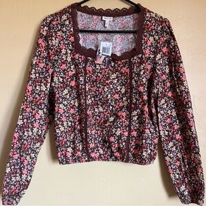 Self Esteem Brown and Pink Floral Blouse